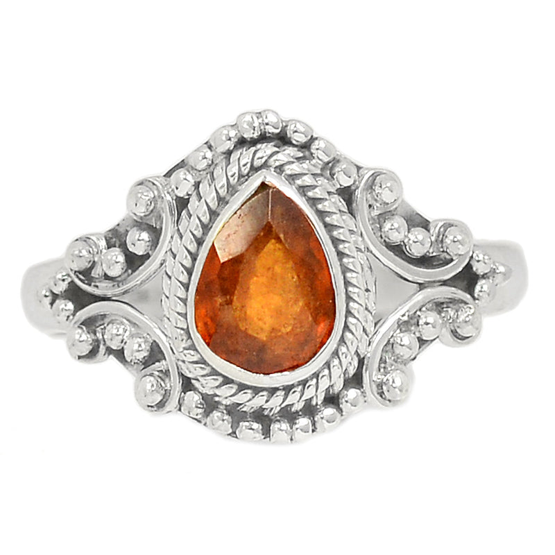 Small Filigree - Hessonite Garnet Faceted Ring - HFGR393