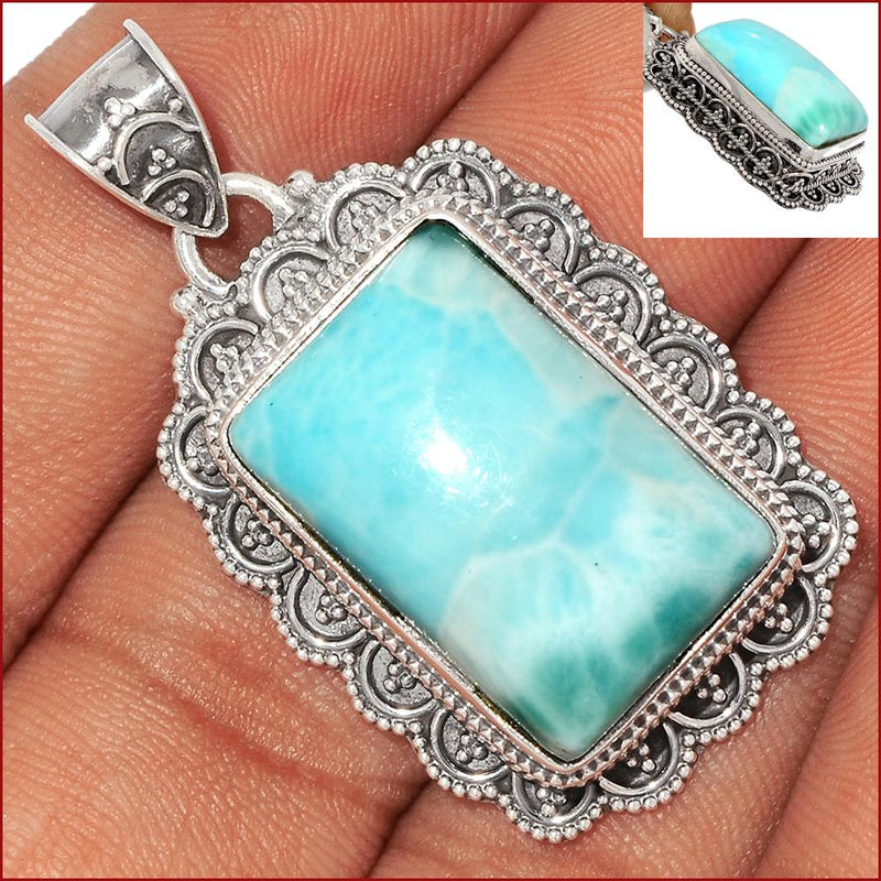 1.6" Fine Filigree - Larimar Pendants - LRIP2438