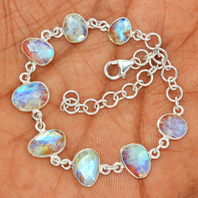 8.8" Rainbow Moonstone Faceted Bracelets - MNFB75