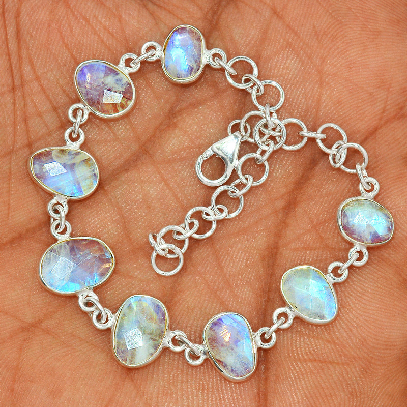 8.7" Rainbow Moonstone Faceted Bracelets - MNFB82