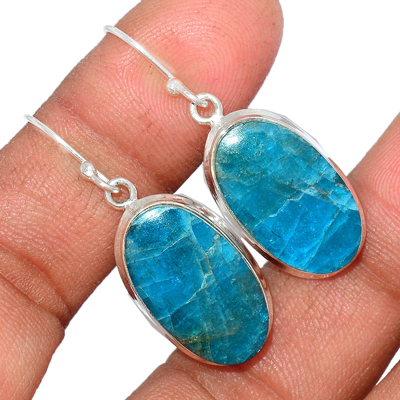 1.5" Neon Blue Apatite Cabochon Earrings - NACE162