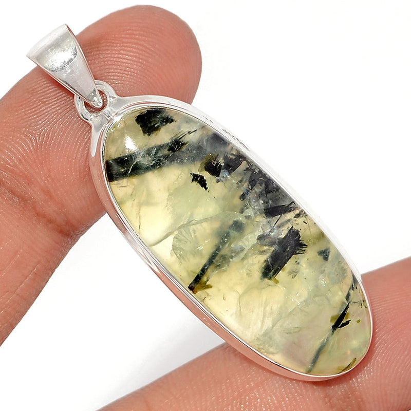 2.1" Black Tourmaline In Prehnite Pendants - PBRP170