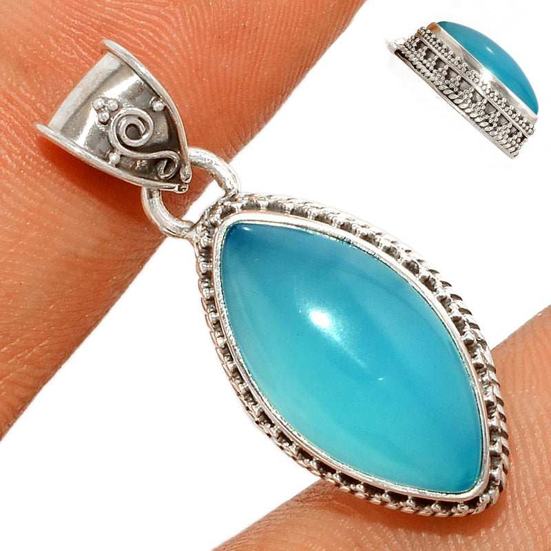 1.3" Fine Filigree - Paraiba Chalcedony Pendants - PCDP285