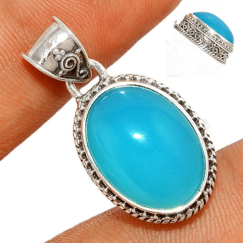 1.2" Fine Filigree - Paraiba Chalcedony Pendants - PCDP293