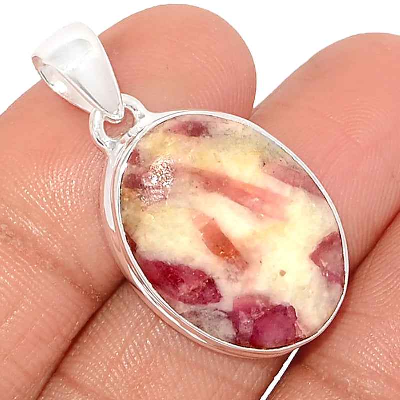 1.3" Natural Rubellite Pink Tourmaline With Quartz Cabochon Pendants - PQCP251