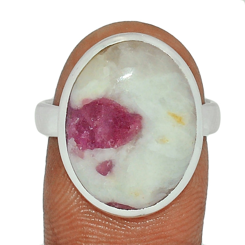 Natural Rubellite Pink Tourmaline With Quartz Cabochon Ring - PQCR272