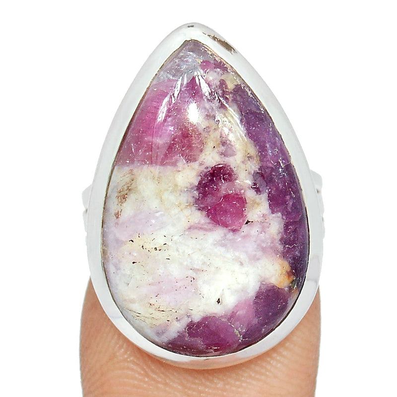 Natural Rubellite Pink Tourmaline With Quartz Cabochon Ring - PQCR352