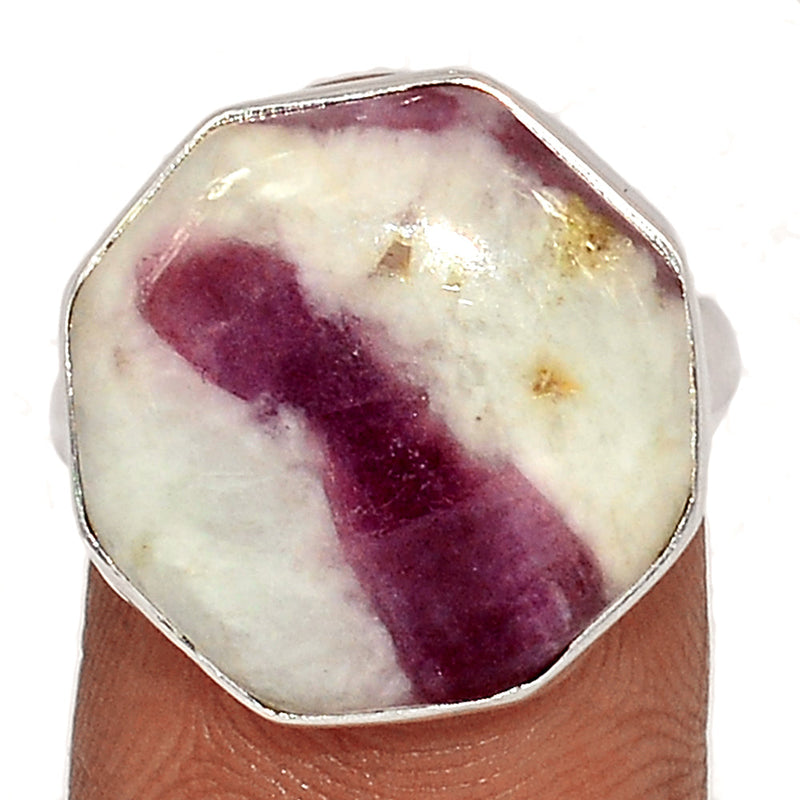 Natural Rubellite Pink Tourmaline With Quartz Cabochon Ring - PQCR357