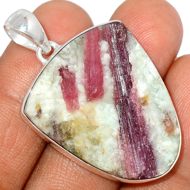 1.7" Natural Rubellite Pink Tourmaline With Quartz Pendants - PTQP450