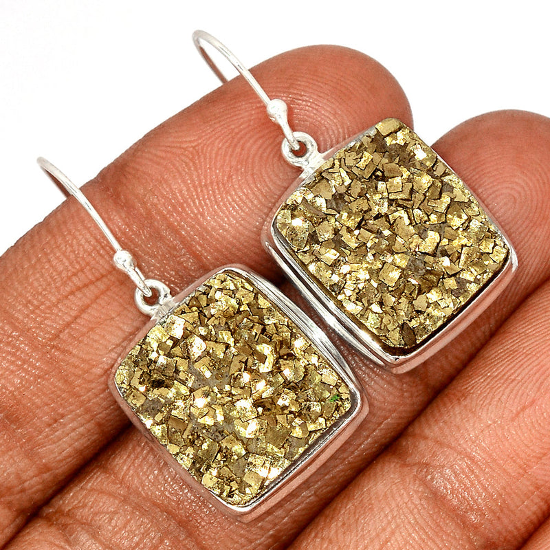 1.5" Mexican Pyrite Druzy Earrings - PYDE225