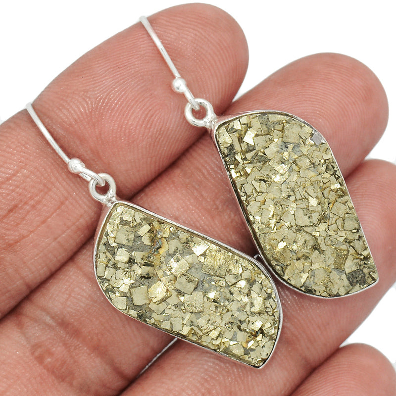 1.7" Mexican Pyrite Druzy Earrings - PYDE287