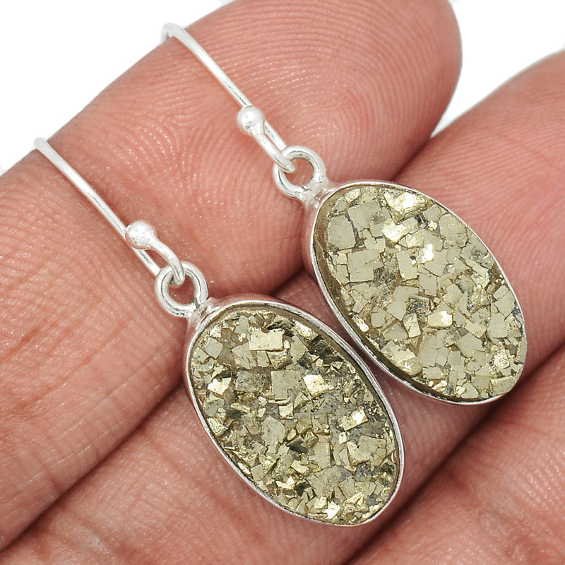 1.3" Mexican Pyrite Druzy Earrings - PYDE288