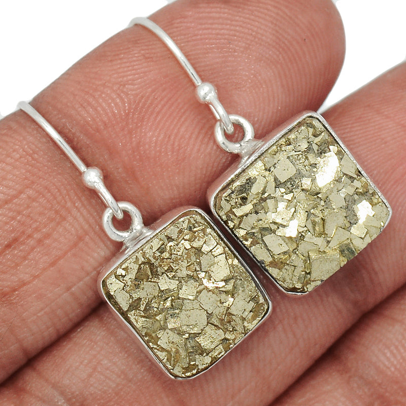 1.2" Mexican Pyrite Druzy Earrings - PYDE302