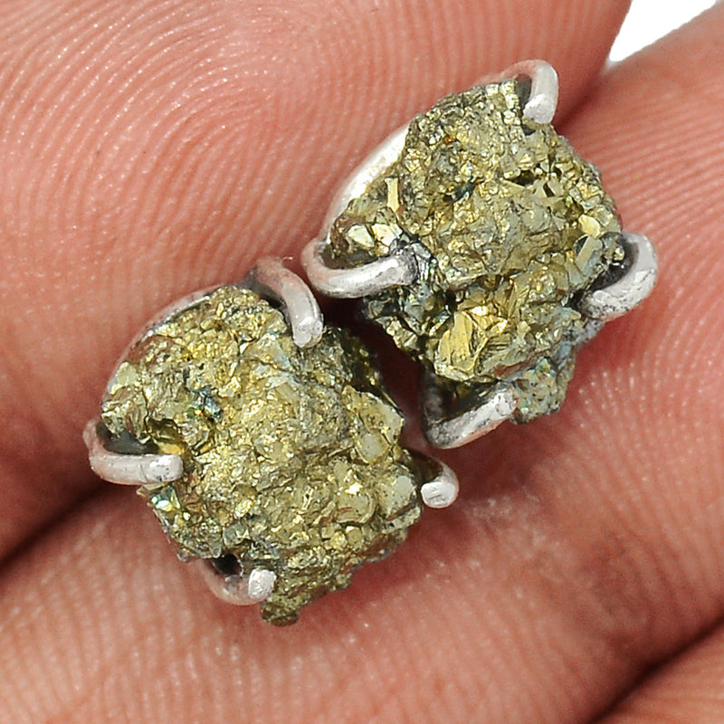 Claw - Mexican Pyrite Druzy Studs - PYDS26