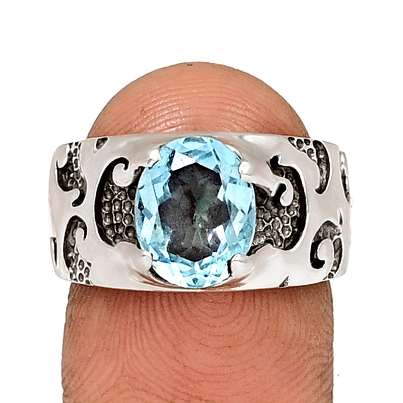 10*8 MM Oval - Blue Topaz Silver Ring - R5057BT