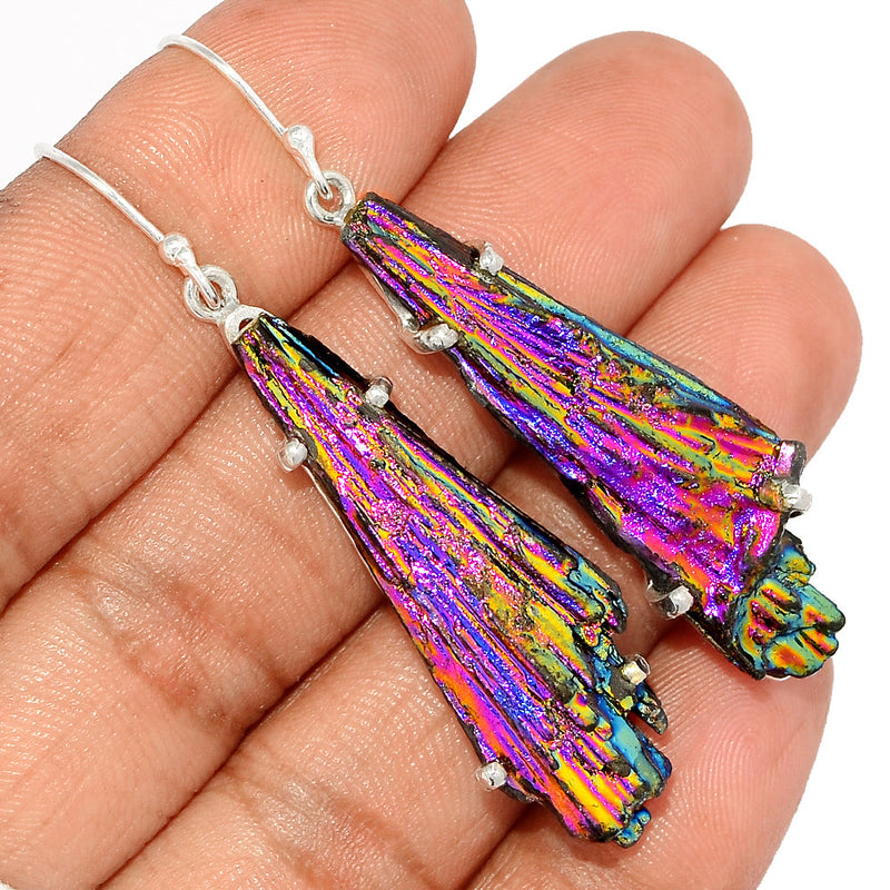 2.2" Claw - Rainbow Aura Kyanite Earrings - RAKE152