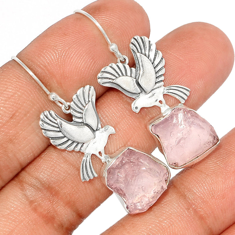 1.6" Dove - Rose Quartz Rough Earrings - RQRE268