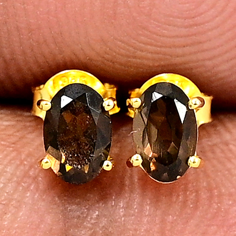 6*4 MM Oval - 18k Gold Vermeil - Smokey Quartz Stud - SBC106G-SQ Catalogue