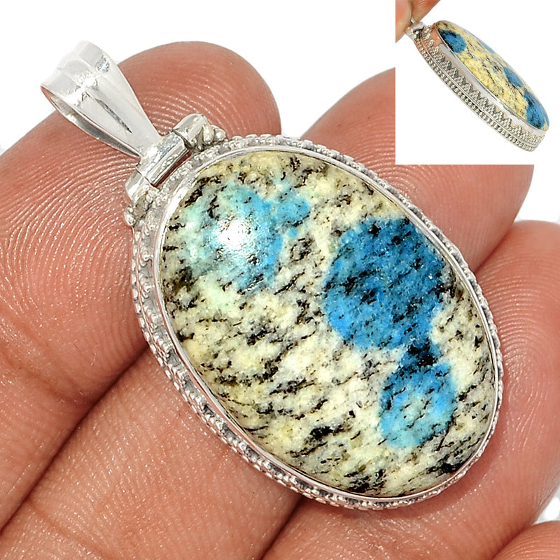 1.6" Fine Filigree - K2 Blue (Azurite In Quartz) Pendants - K2P1256