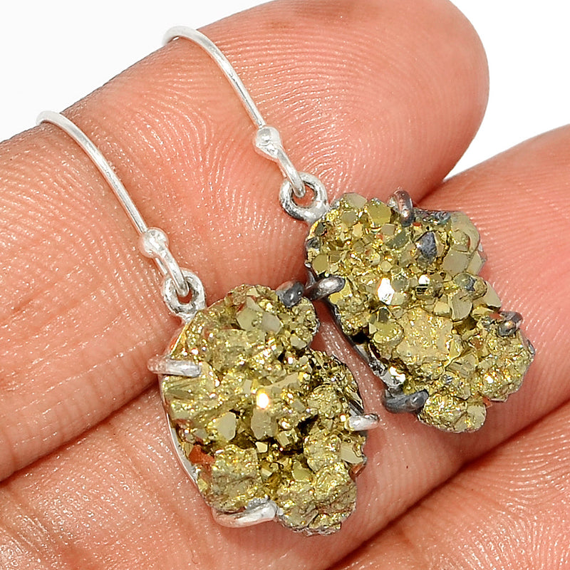 1.2" Claw - Mexican Pyrite Druzy Earrings - PYDE247