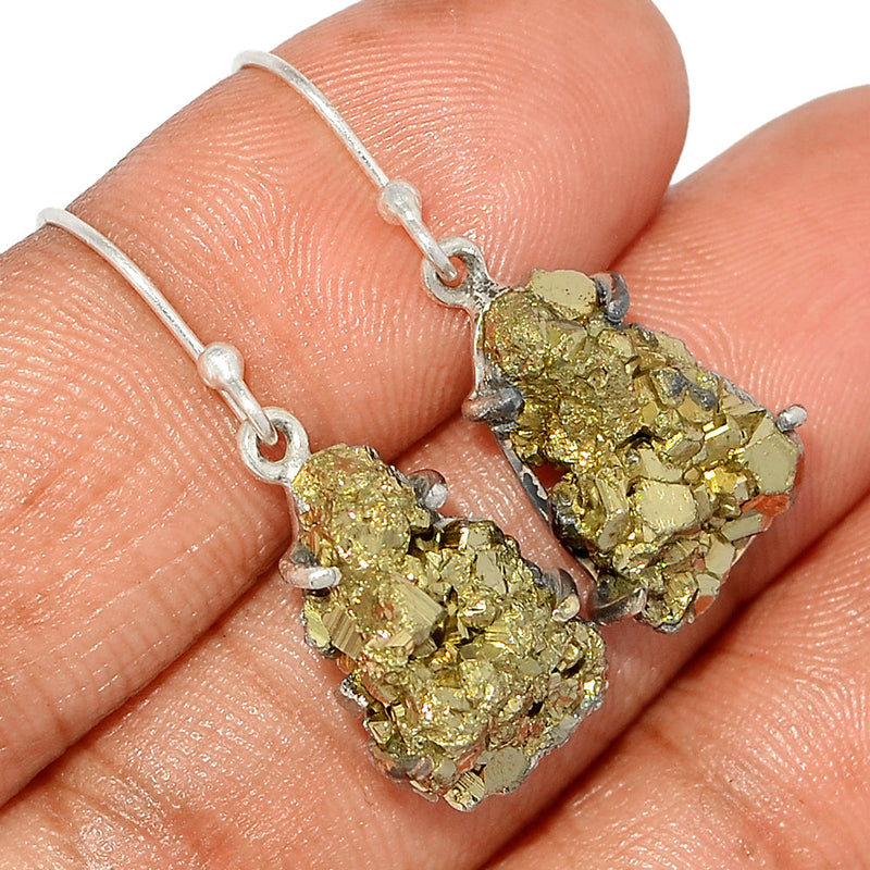 1.3" Claw - Mexican Pyrite Druzy Earrings - PYDE250