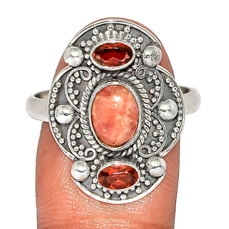 Rhodochrosite & Garnet Ring - RDOR2494