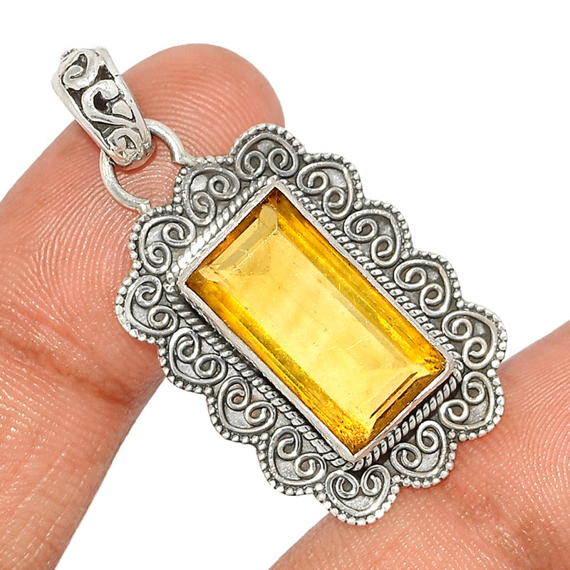 1.6" Fine Filigree - - Yellow Fluorite Faceted Pendants - YFFP79